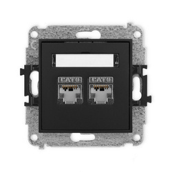 Mécanisme de prise ordinateur double 2xRJ45, cat.6, blindée, 8 broches noir mat 12MGK-6 Karlik Mini