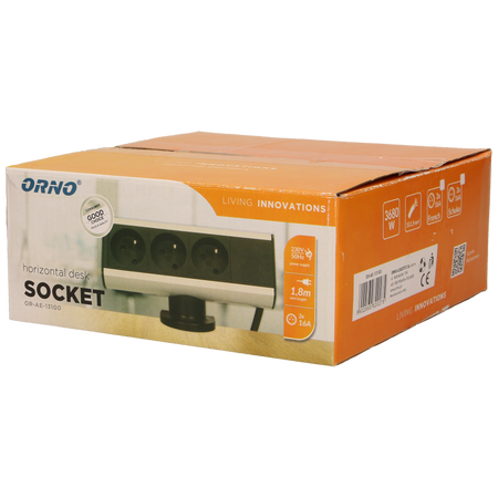 Prise de bureau avec support de montage 3x2P+Z et câble 1,8m Orno