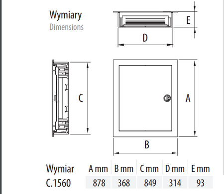 Tableau de distribution modulaire 5x12 encastré avec porte métallique IP40 C.1560 Pawbol