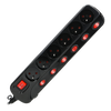 Multiprise "Multiswitch", 6 prises 2P+Z, câble 3x1.0mm2, longueur 1.5m, avec interrupteurs lumineux : principal à deux voies et interrupteurs séparés pour chaque prise. Interrupteur thermique. 10A/230VAC, noir