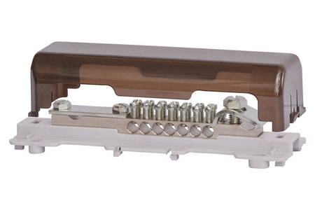 Barre de liaison équipotentielle 7x25mm2, 1x50mm2, barre plate 30x4mm - fixation fixe/rail