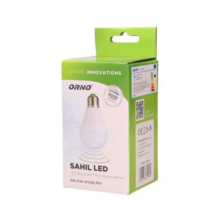 SAHIL LED, Ampoule avec détecteur de mouvement à micro-ondes 7W, 600lm, 4000K , culot E27 Orno