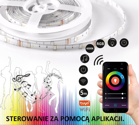 Set de TUYA Smart LED strip 6,5W RGB + 4000K 540lm 2m WiFi, alimentation, contrôleur