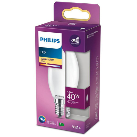 Ampoule LED B35 E14 4.3W=40W 2700K warm WW 470lm bougie Philips
