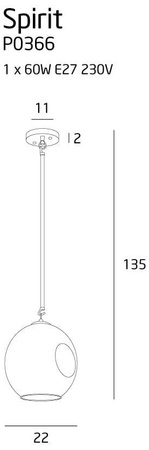 Spirit II E27 lampe suspension sphérique verre fumé doré P0366 Maxlight