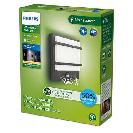 Applique de façade extérieure avec détecteur de mouvement LED PETRONIA 3,8W 2700K 800lm IP44 anthracite Philips