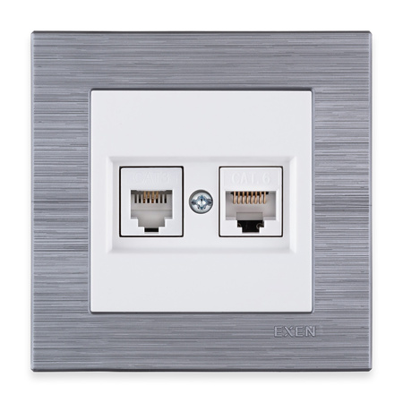 Prise informatique + téléphonique Cat.6 Blanc 256/01E EXEN