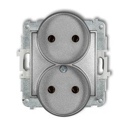 Mécanisme de prise double pour cadre sans terre 2x2P (sans obturateurs) argent métallique 7MGPR-2 Karlik Mini