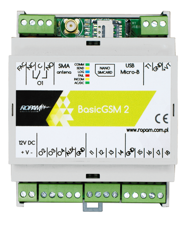 Module de communication GSM, 12VDC, TELx8, , BIx8/AIx2, BOx4, SMS/CALL/E-MAIL, TEMPx1, DIN 4M
