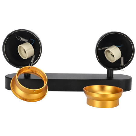 Plafonnier à 2 spots en saillie OVO 2 IP20 2xGU10 noir anneau doré EDO777239 Edo Solutions