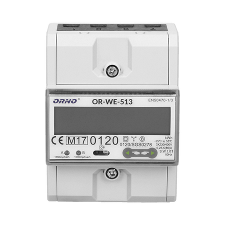 Compteur électrique triphasé, 80A, MID, 3 modules, DIN TH-35mm OR-WE-513 ORNO