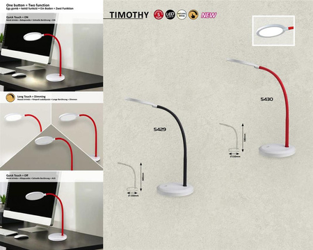 TIMOTHY lampe de bureau LED rouge 7,5W 4000K 440lm IP20 Rabalux
