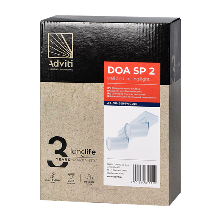 DOA SP 2I, appliques et plafonniers, GU10 max. 2x50W, IP20, blanc