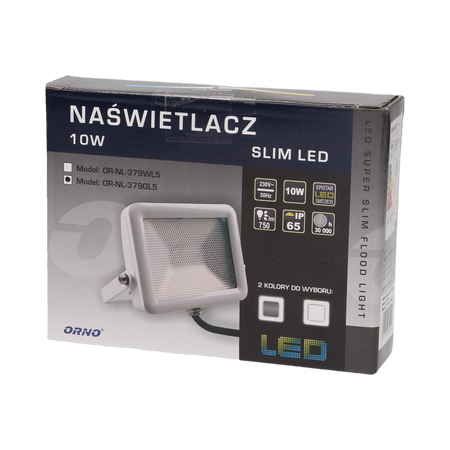 SLIM LED, Projecteur, 10W, 750lm, IP65, 5000K, argent Orno