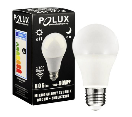 Ampoule LED A60 E27 10W 3000K 806lm avec détecteur crépusculaire et détecteur de mouvement à micro-ondes