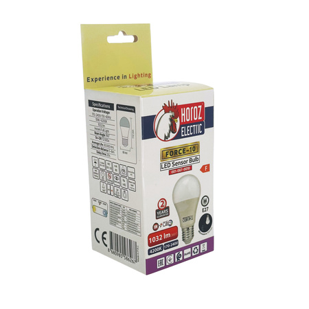 Ampoule LED E27 avec détecteur de mouvement et de crépuscule 10W 1032lm 4200K | HOROZ