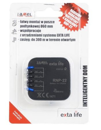 Émetteur sans fil; EXTA LIFE; IP20; 3VDC; pour boîtier; -10÷55°C; RNP-22 ZAMEL