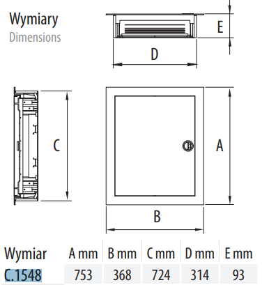 Tableau de distribution modulaire 4x12 encastré avec porte métallique IP40 C.1548 Pawbol