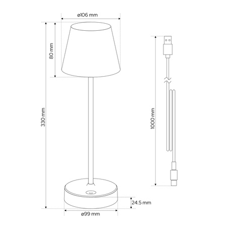 Lampe de table NELI 2,7W LED, CCT+RGB grise, avec batterie, 2200mAh, IP54, 200lm, 33cm, EDO777720 EDO Solutions