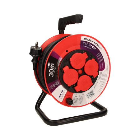 Bobine hermétique de rallonge, 4 prises 2P+Z, en caoutchouc H05RR-F 3x1,5mm2 - 30m, IP44 Orno