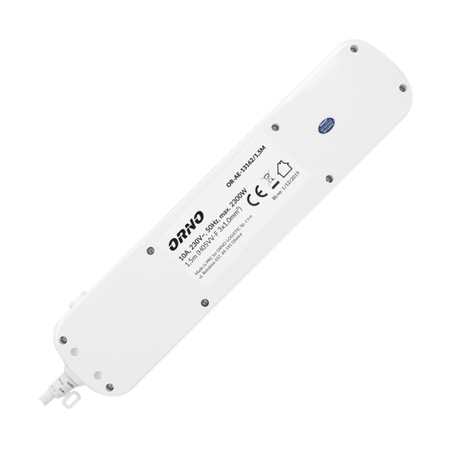 Multiprise "Multiswitch", 6 prises 2P+Z, câble 3x1.0mm2, longueur 1.5m, avec interrupteurs lumineux : principal à deux voies et interrupteurs séparés pour chaque prise. Interrupteur thermique. 10A/230VAC