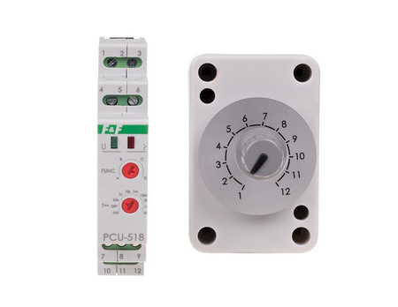 Relais temporisé multifonction - avec bouton externe, contacts 2P, Un=230V et 24V, I=2x5A, 1 module, PCU-518 DUO,