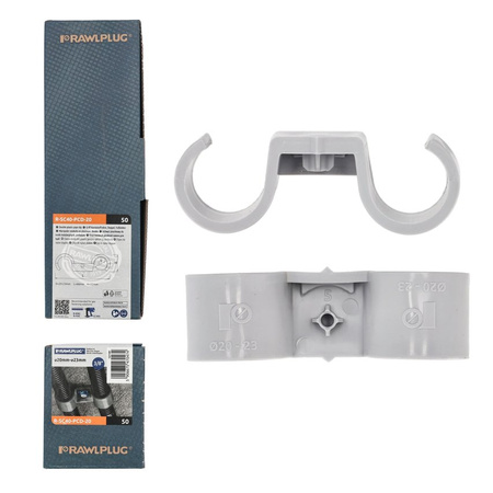 Support en plastique pour tuyau d'installation, double 20 mm, renforcé PA paquet de 50 pièces.