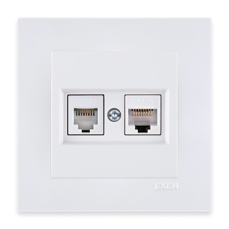 Prise informatique + téléphonique Cat.6 Blanc 256/01E EXEN
