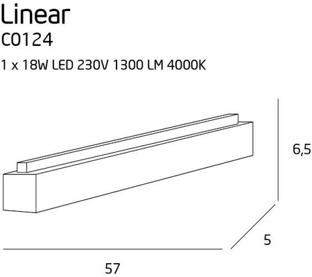 LED Linear small 18W 4000K 1300lm rectangular white surface mounted ceiling lamp C0124 Maxlight
