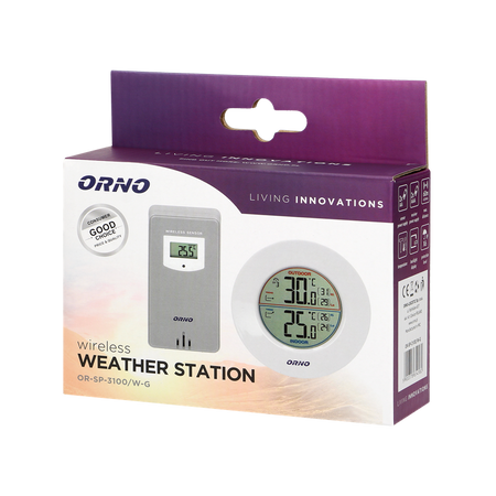 Station météo sans fil avec mesure de la température extérieure et intérieure, blanche et grise