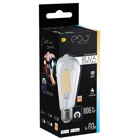 RUVA Smart EDISON ampoule LED, dimmable, E27 7W 2700-6500K 806lm WiFi Tuya Smart EDO777430 EDO Solutions
