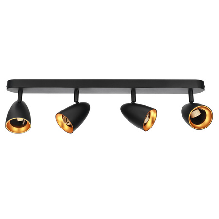 Plafonnier à 4 spots en saillie OVO 4 IP20 4xGU10 noir anneau doré EDO777243 Edo Solutions