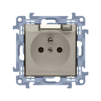 Prise électrique simple pour version IP44 avec volets de pistes de courant sans joint d'étanchéité, clapet transparent (module) 16A 250V crème Simon 10