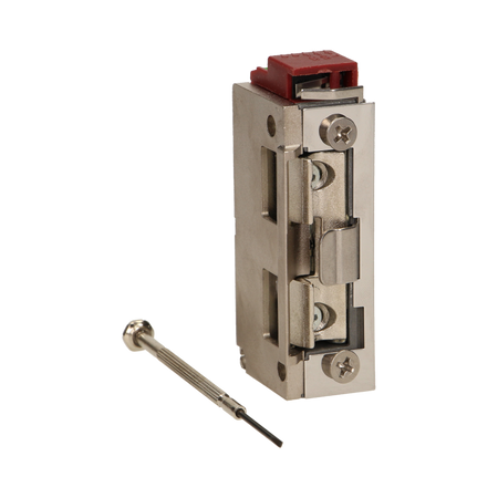 Gâche électrique symétrique avec rail de guidage et indication d'une porte non fermée, réversible, MINI