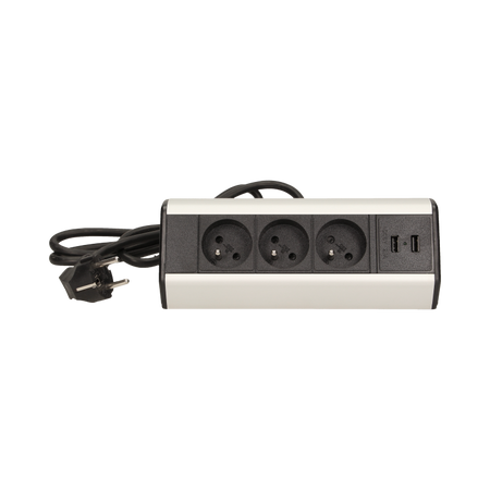 Prise de bureau avec support de montage 3x2P+Z, chargeur USB et câble 1,8m OR-AE-13105 Orno