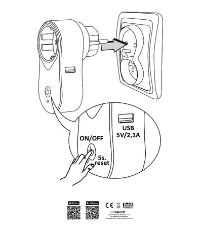 Prise de courant avec interrupteur + USB TUYA smart WiFi Polux 315953