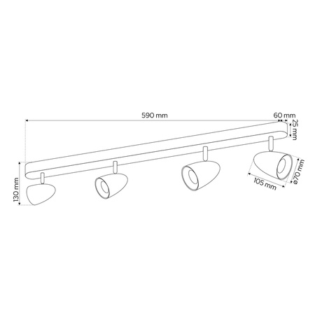 Plafonnier à 4 spots en saillie OVO 4 IP20 4xGU10 noir anneau doré EDO777243 Edo Solutions