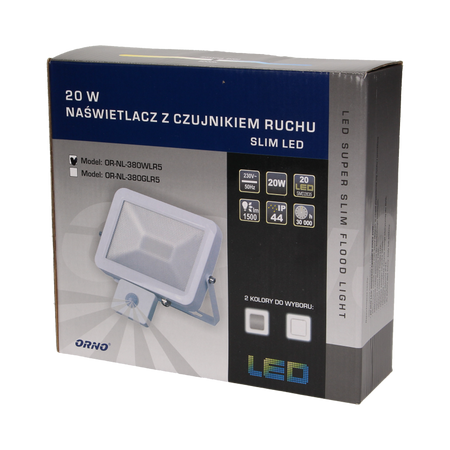 SLIM LED, Projecteur avec détecteur de mouvement, 20W, IP44, 1500lm, 5000K, blanc Orno