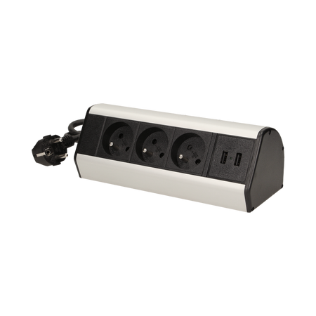 Prise de bureau avec support de montage 3x2P+Z, chargeur USB et câble 1,8m OR-AE-13105 Orno