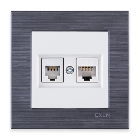 Prise informatique + téléphonique Cat.6 Blanc 256/01E EXEN