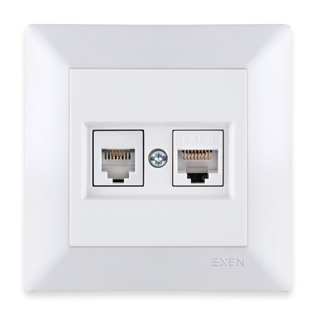 Prise informatique + téléphonique Cat.6 Blanc 256/01E EXEN